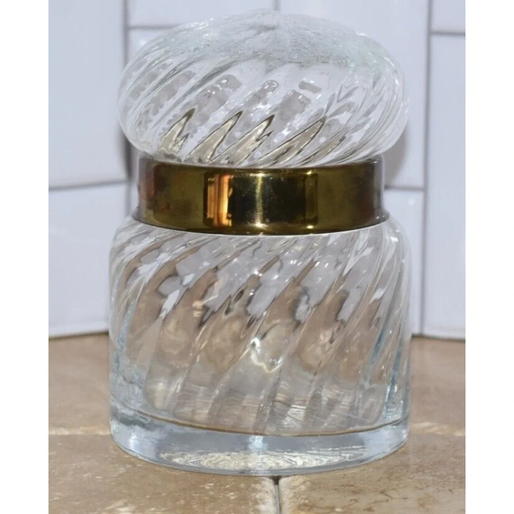 Vintage MCM HAND BLOWN SWIRL GLASS BRASS TOMMASI BARBI LIDDED JAR
